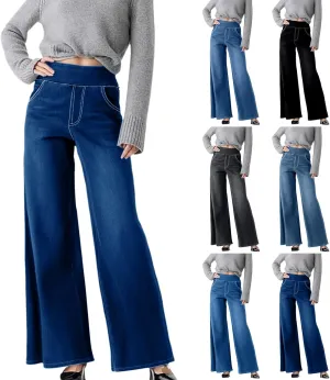 Womens Sweatpant Jeans Sweatpants That Look Like Jeans Stretchy High Waisted Wide Leg Denim Pants with Pockets