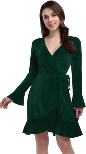 Women's V Neck Velvet Formal Elegant Evening Party Mini Dress