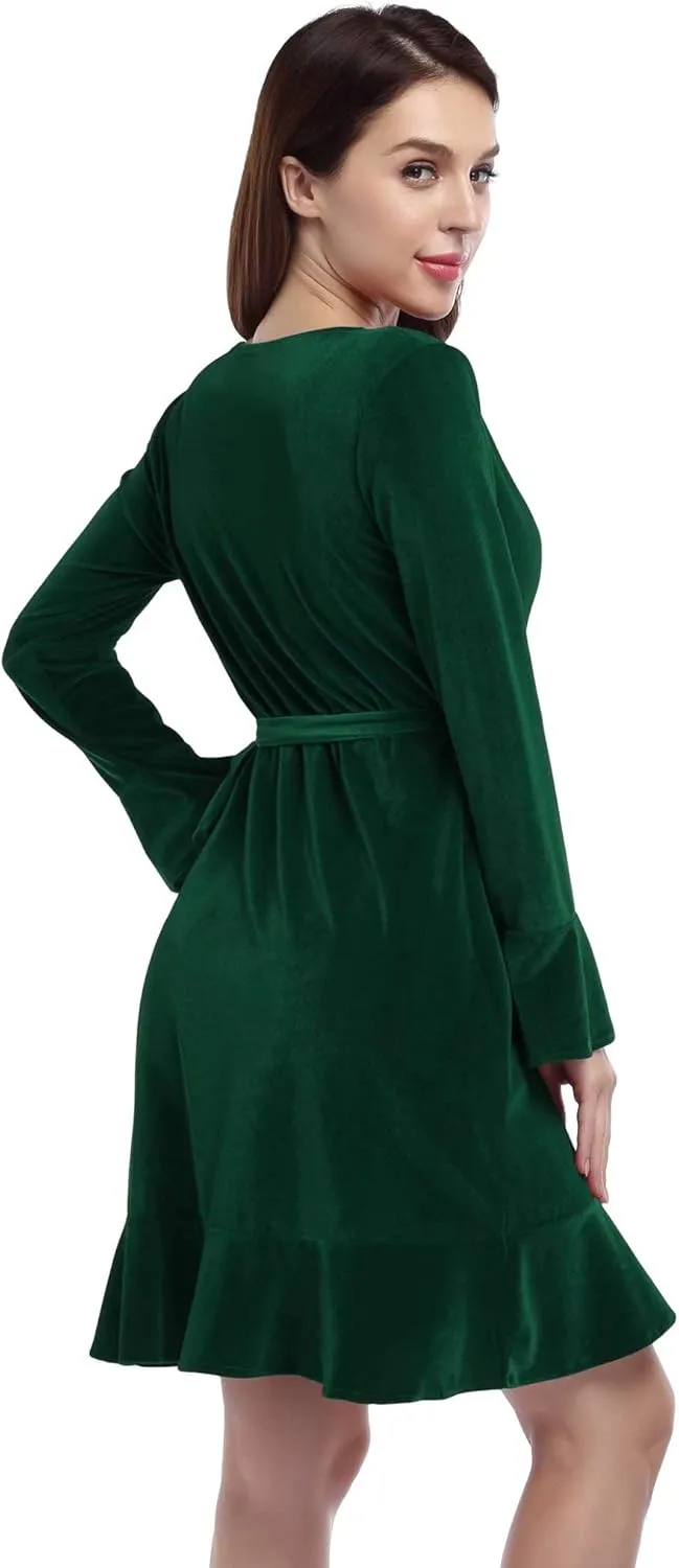 Women's V Neck Velvet Formal Elegant Evening Party Mini Dress