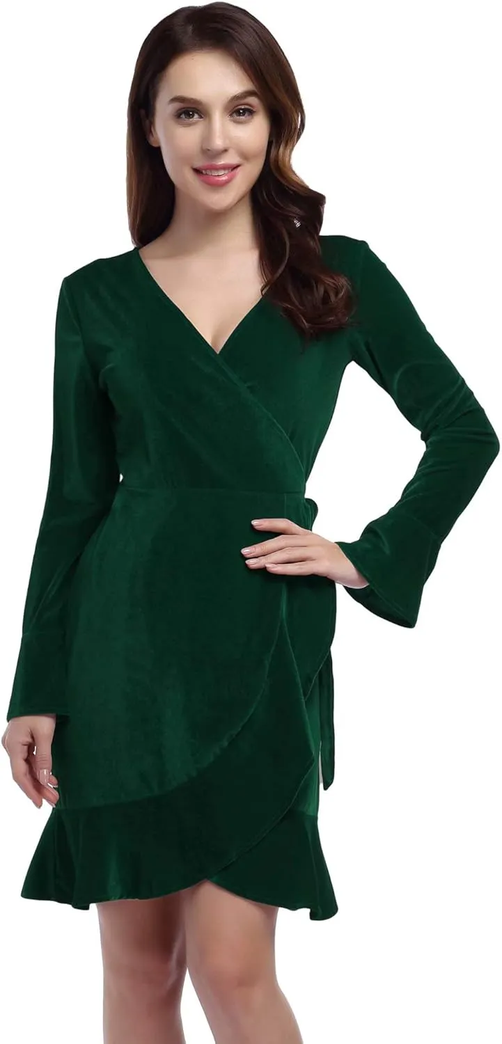 Women's V Neck Velvet Formal Elegant Evening Party Mini Dress