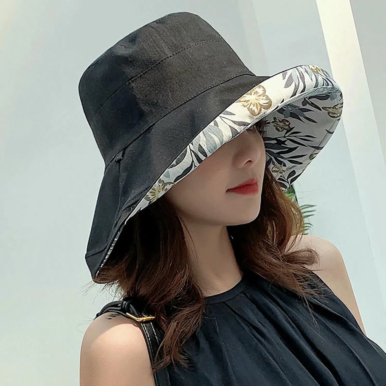 Women's Versatile Foldable Big Brim Bucket Hat Panama Hat Sun Visor Cap for Travel Beach