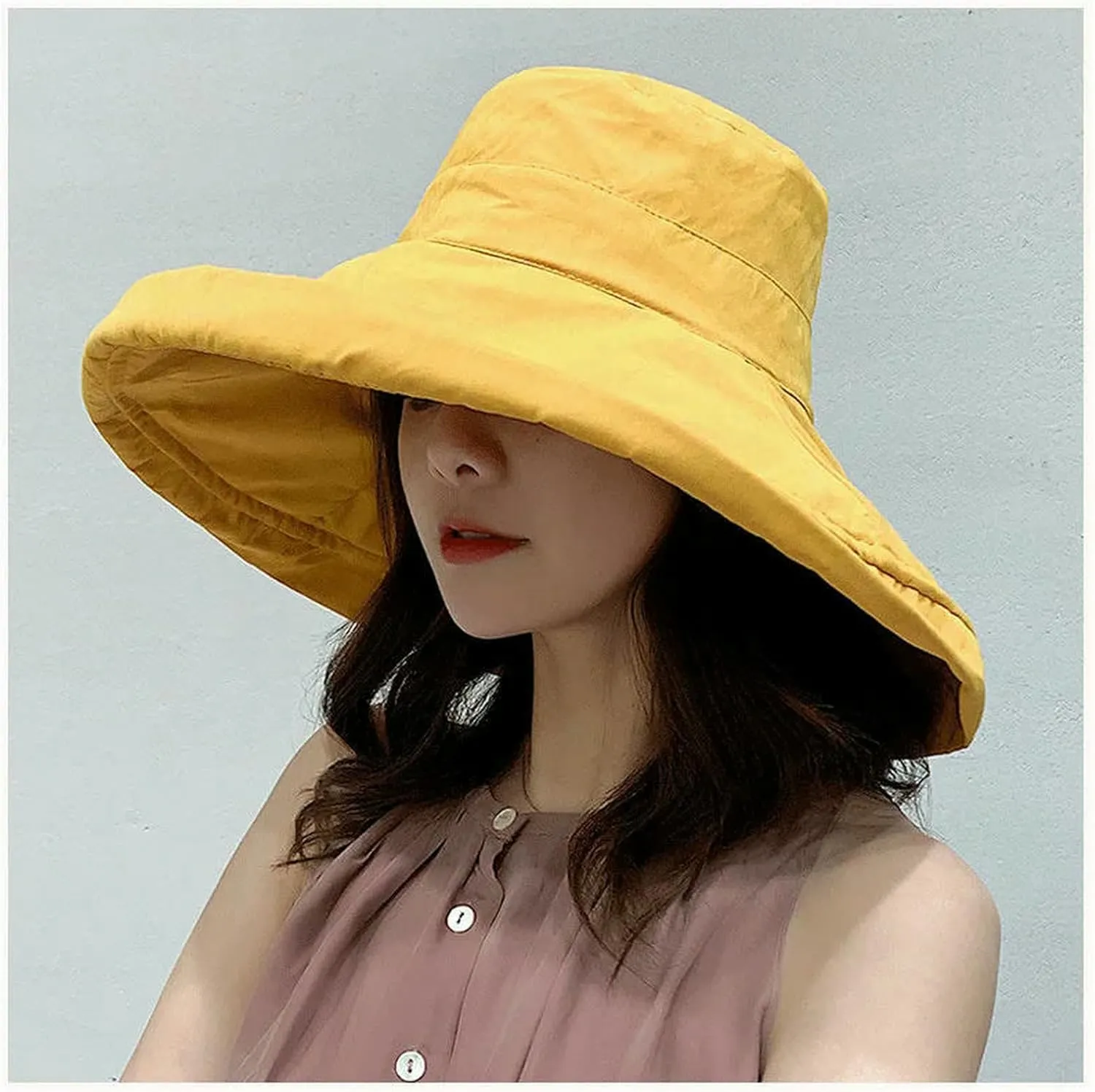 Women's Versatile Foldable Big Brim Bucket Hat Panama Hat Sun Visor Cap for Travel Beach