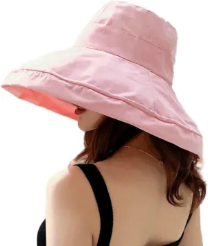 Women's Versatile Foldable Big Brim Bucket Hat Panama Hat Sun Visor Cap for Travel Beach