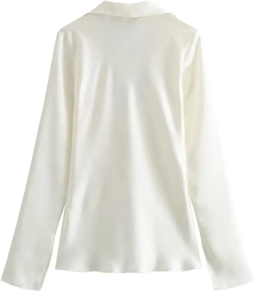 Women's Versatile Slim Bow Decoration Silk Satin Texture Shirt