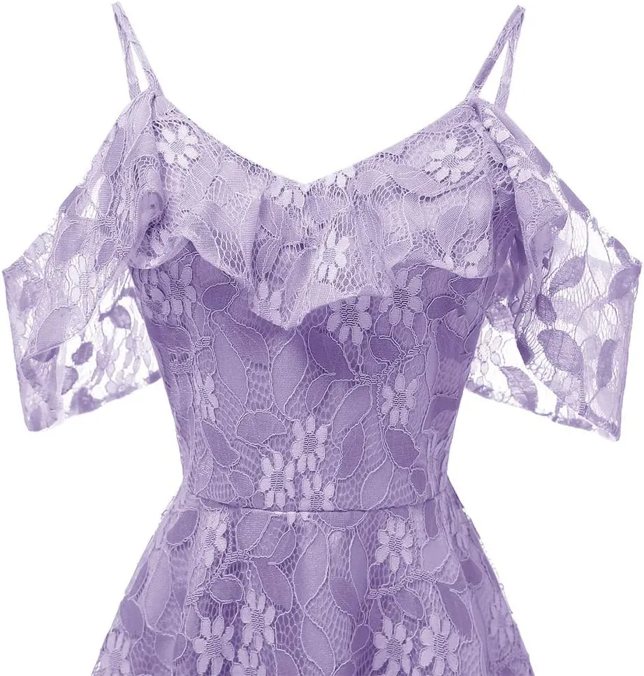 Womens Vintage Lace Floral Wedding Party Dress Short Aline Cocktail Swing Dress