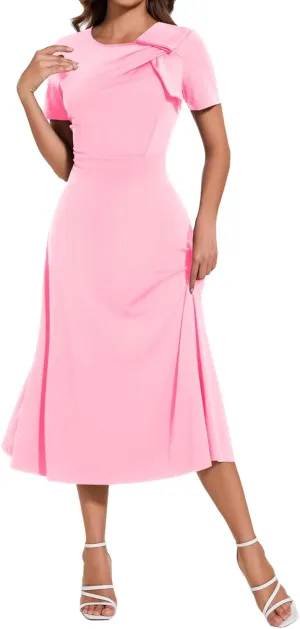 Women's Vintage Tea Dress, Short Sleeve Cocktail Party Dress Work Church Casual Dress