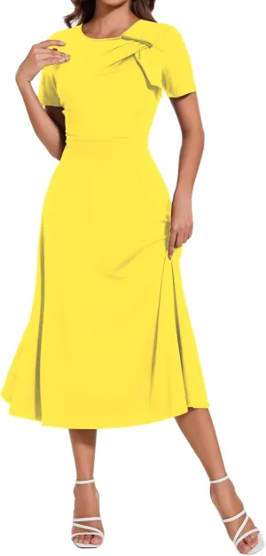 Women's Vintage Tea Dress, Short Sleeve Cocktail Party Dress Work Church Casual Dress