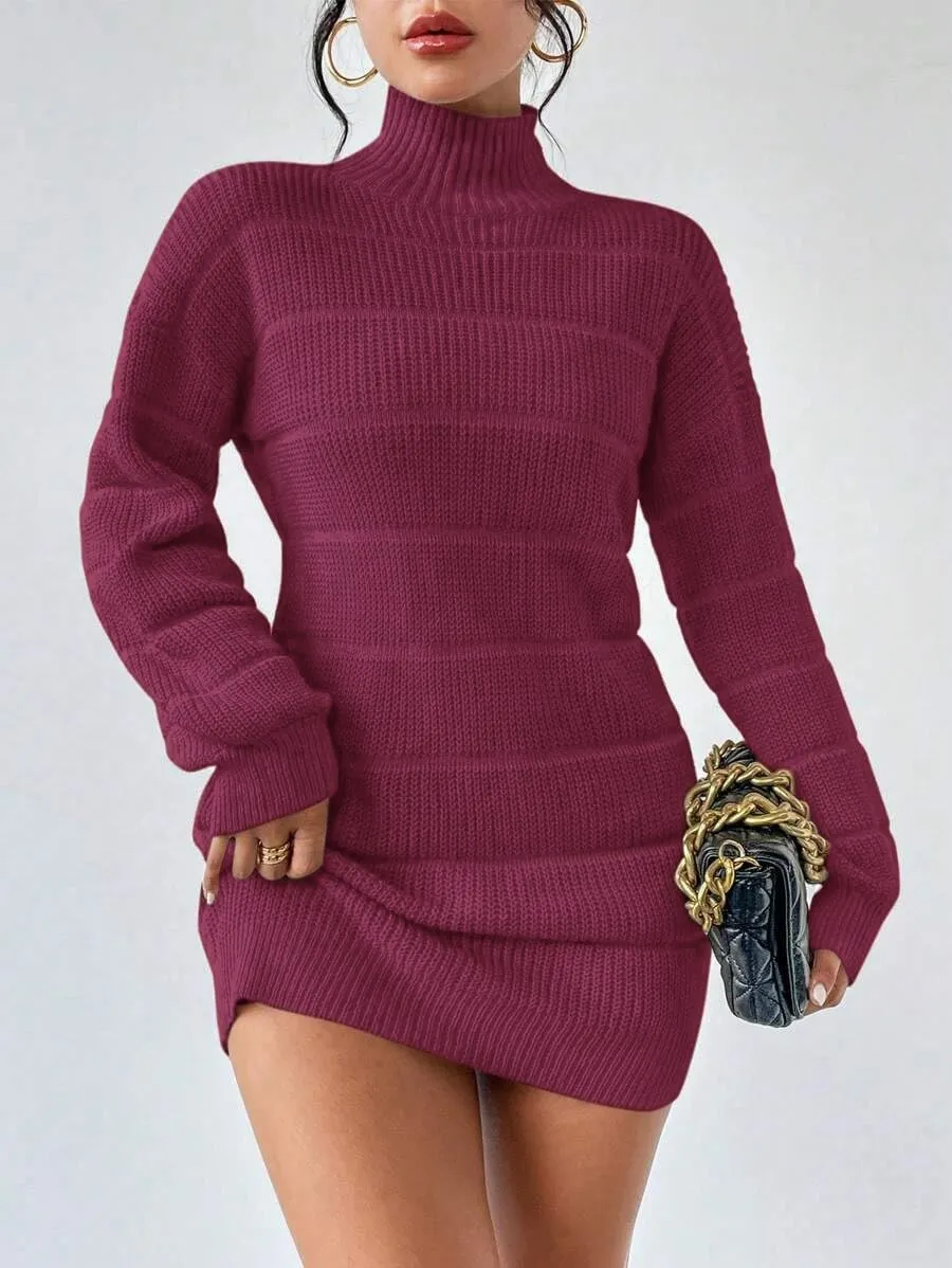 Women's Winter Sweater Dress Long Sleeve Turtleneck Chunky Knitwear Dress Pullover Bodycon Sweater Dress