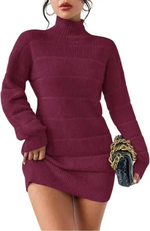 Women's Winter Sweater Dress Long Sleeve Turtleneck Chunky Knitwear Dress Pullover Bodycon Sweater Dress