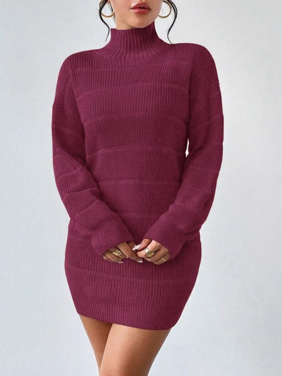 Women's Winter Sweater Dress Long Sleeve Turtleneck Chunky Knitwear Dress Pullover Bodycon Sweater Dress