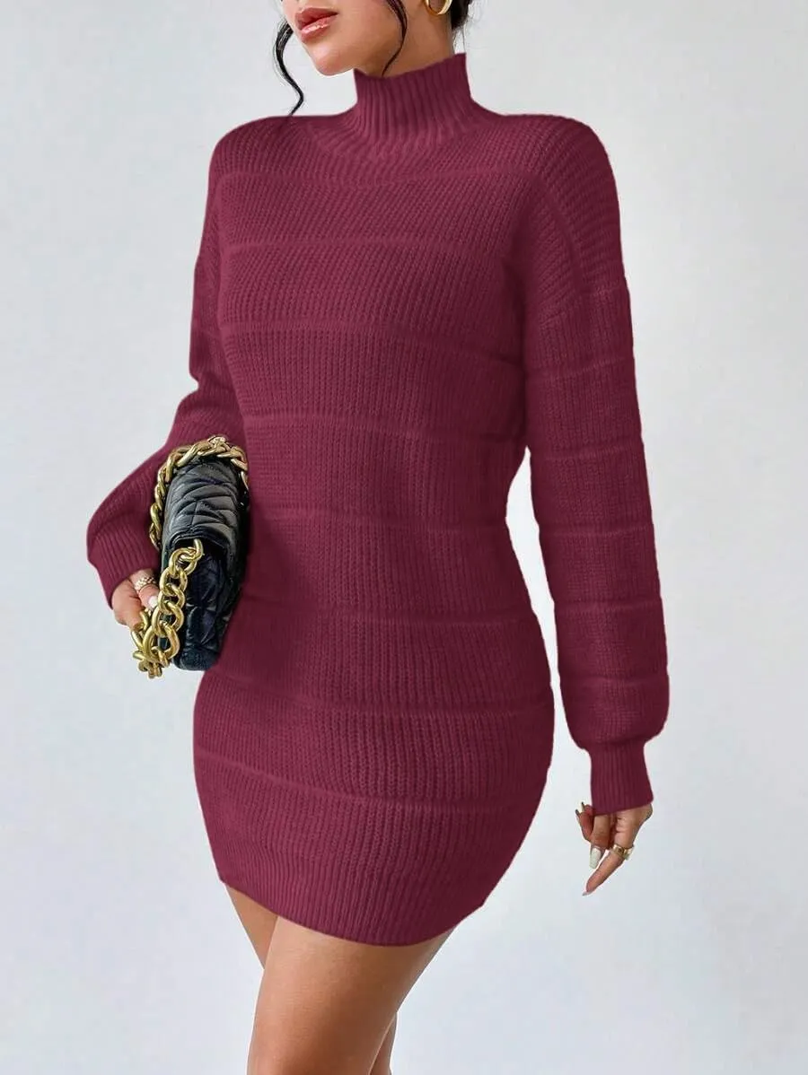 Women's Winter Sweater Dress Long Sleeve Turtleneck Chunky Knitwear Dress Pullover Bodycon Sweater Dress