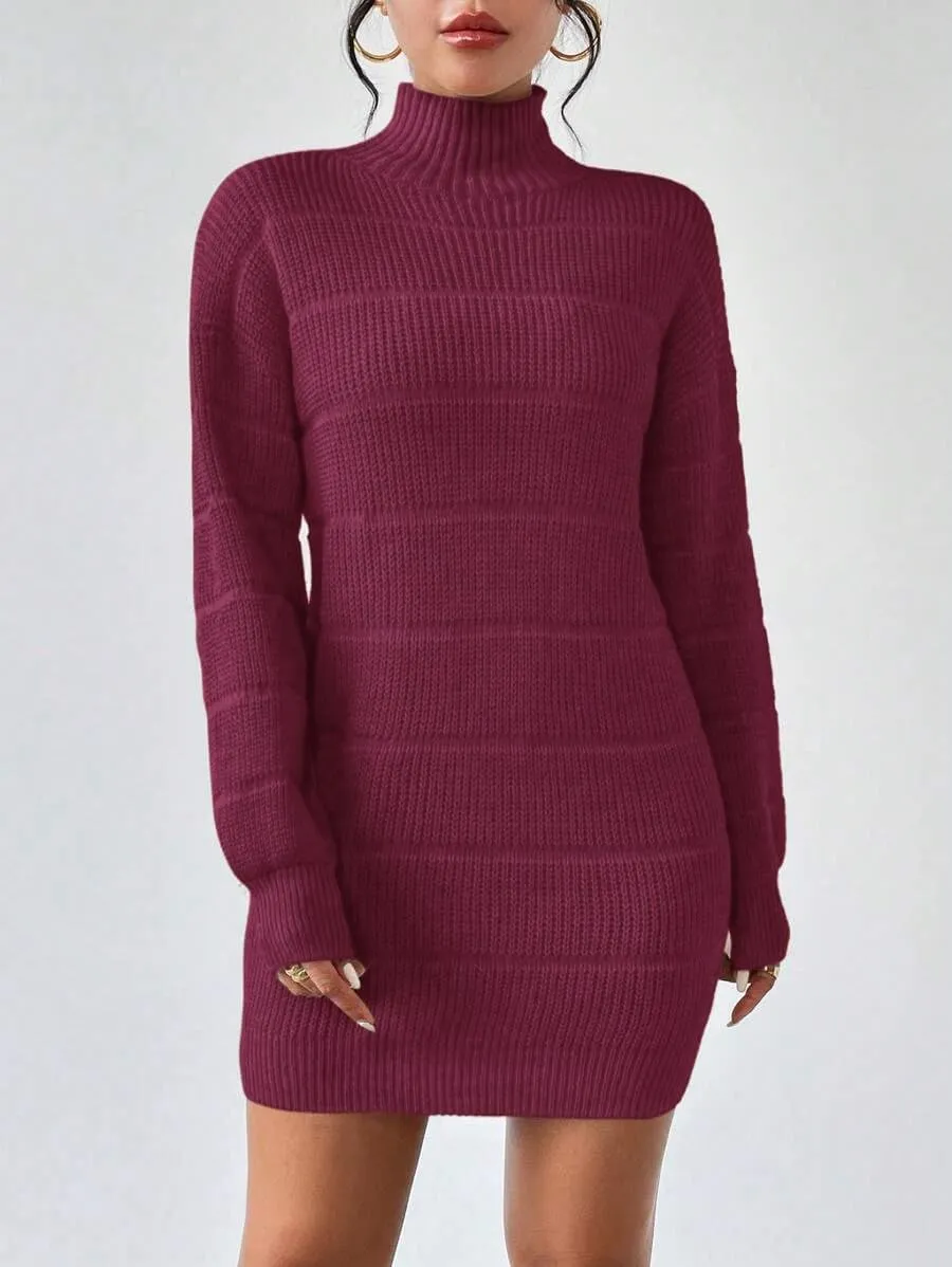 Women's Winter Sweater Dress Long Sleeve Turtleneck Chunky Knitwear Dress Pullover Bodycon Sweater Dress