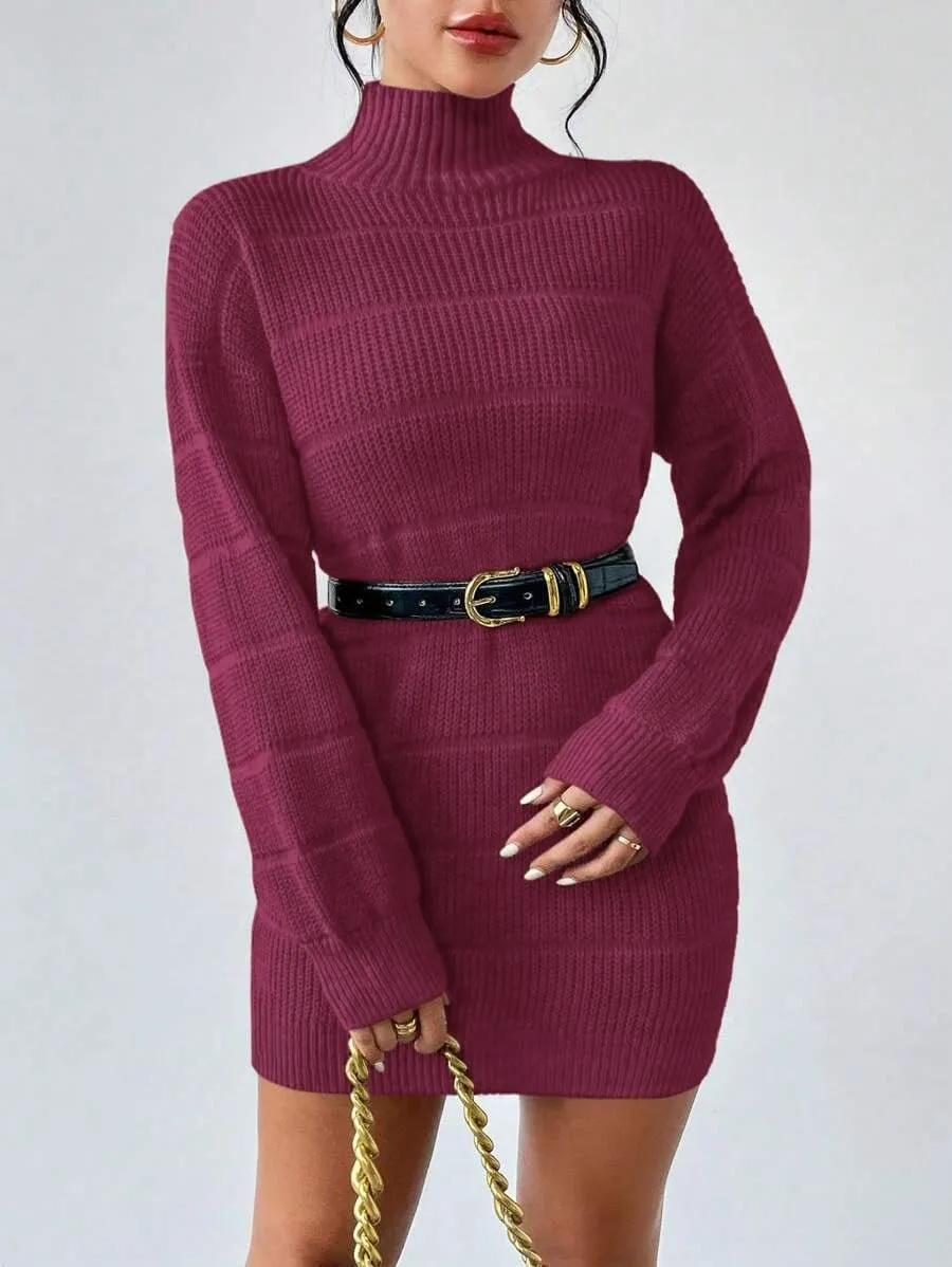 Women's Winter Sweater Dress Long Sleeve Turtleneck Chunky Knitwear Dress Pullover Bodycon Sweater Dress