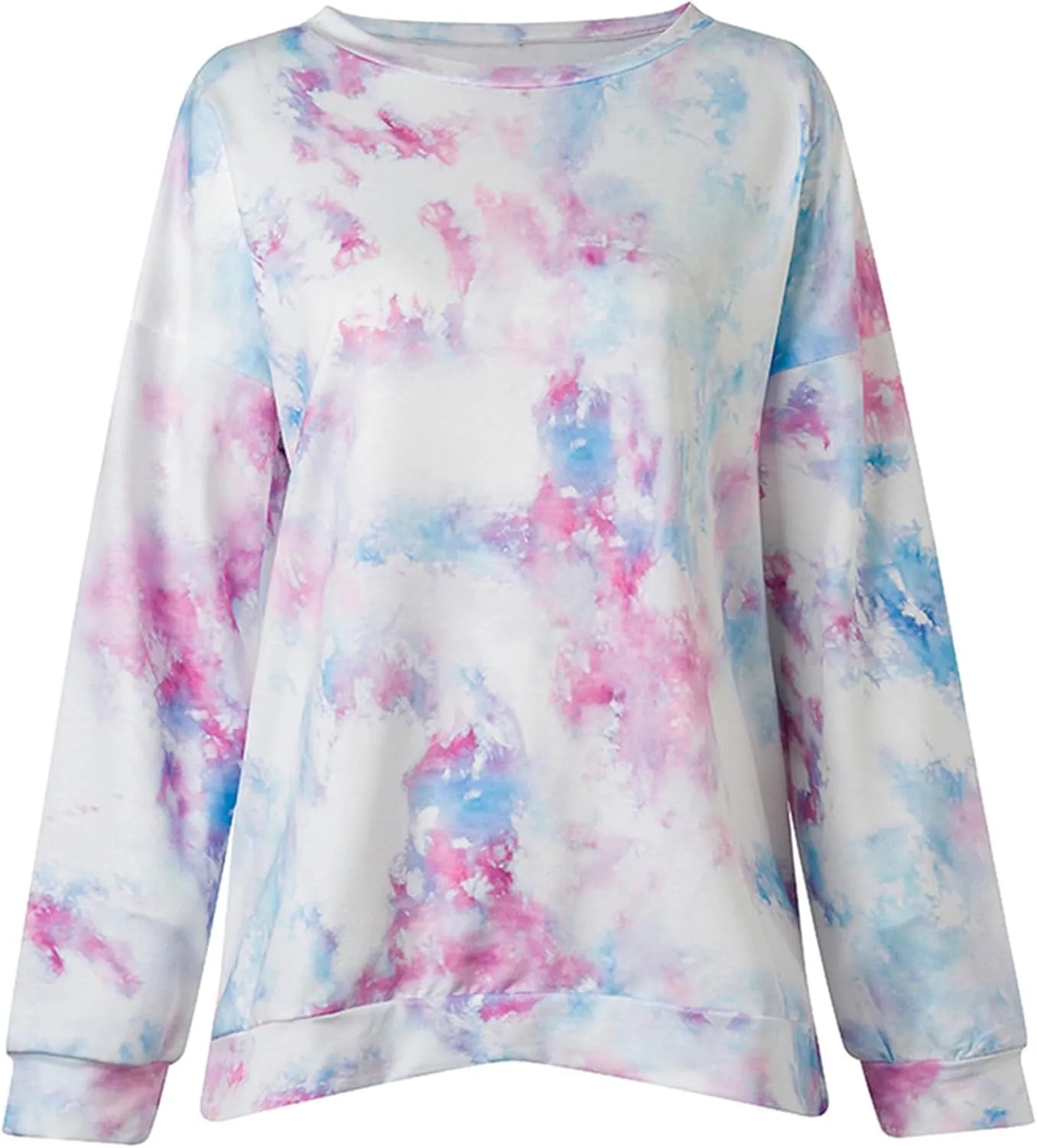 YMING Women Round Neck Tie Dye Stripe Sweatshirt Side Split Loose Pullover Simple Long Sleeve Shirt Tops