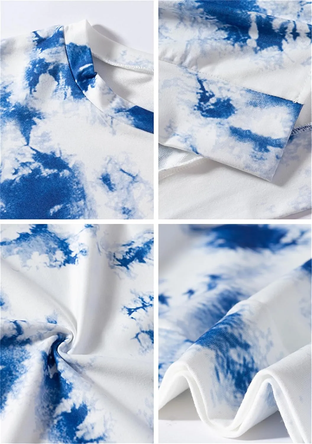 YMING Women Round Neck Tie Dye Stripe Sweatshirt Side Split Loose Pullover Simple Long Sleeve Shirt Tops