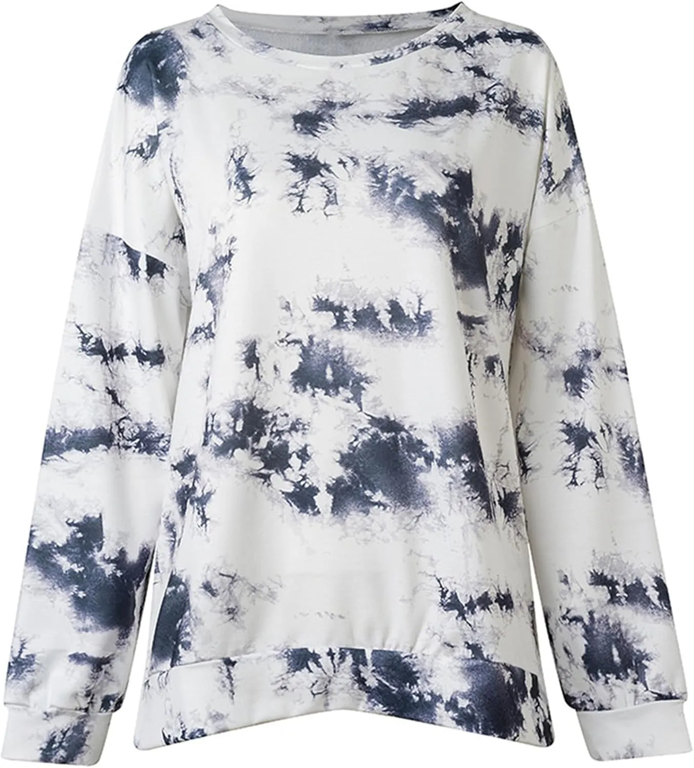 YMING Women Round Neck Tie Dye Stripe Sweatshirt Side Split Loose Pullover Simple Long Sleeve Shirt Tops