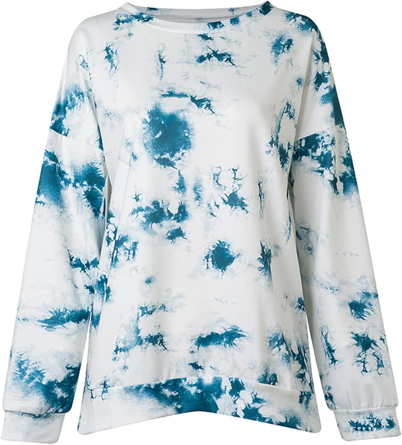 YMING Women Round Neck Tie Dye Stripe Sweatshirt Side Split Loose Pullover Simple Long Sleeve Shirt Tops