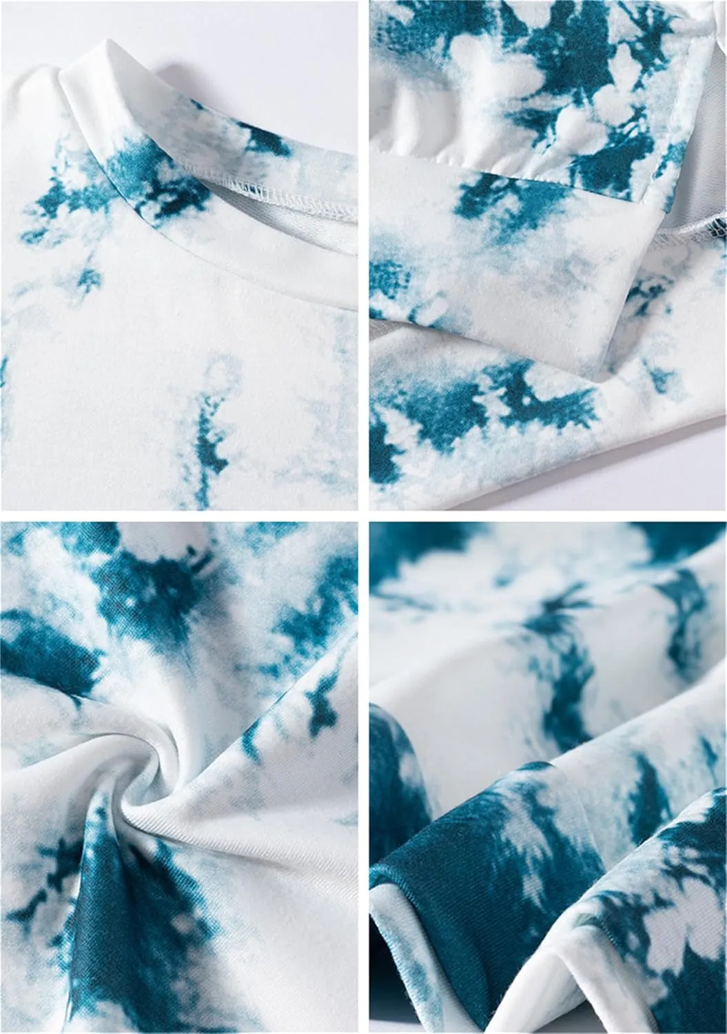 YMING Women Round Neck Tie Dye Stripe Sweatshirt Side Split Loose Pullover Simple Long Sleeve Shirt Tops
