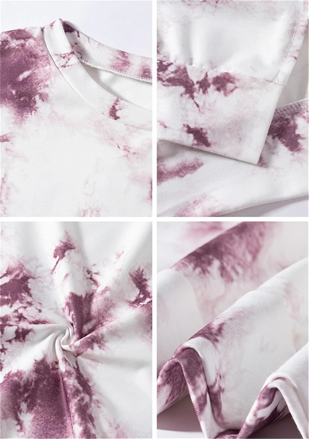 YMING Women Round Neck Tie Dye Stripe Sweatshirt Side Split Loose Pullover Simple Long Sleeve Shirt Tops