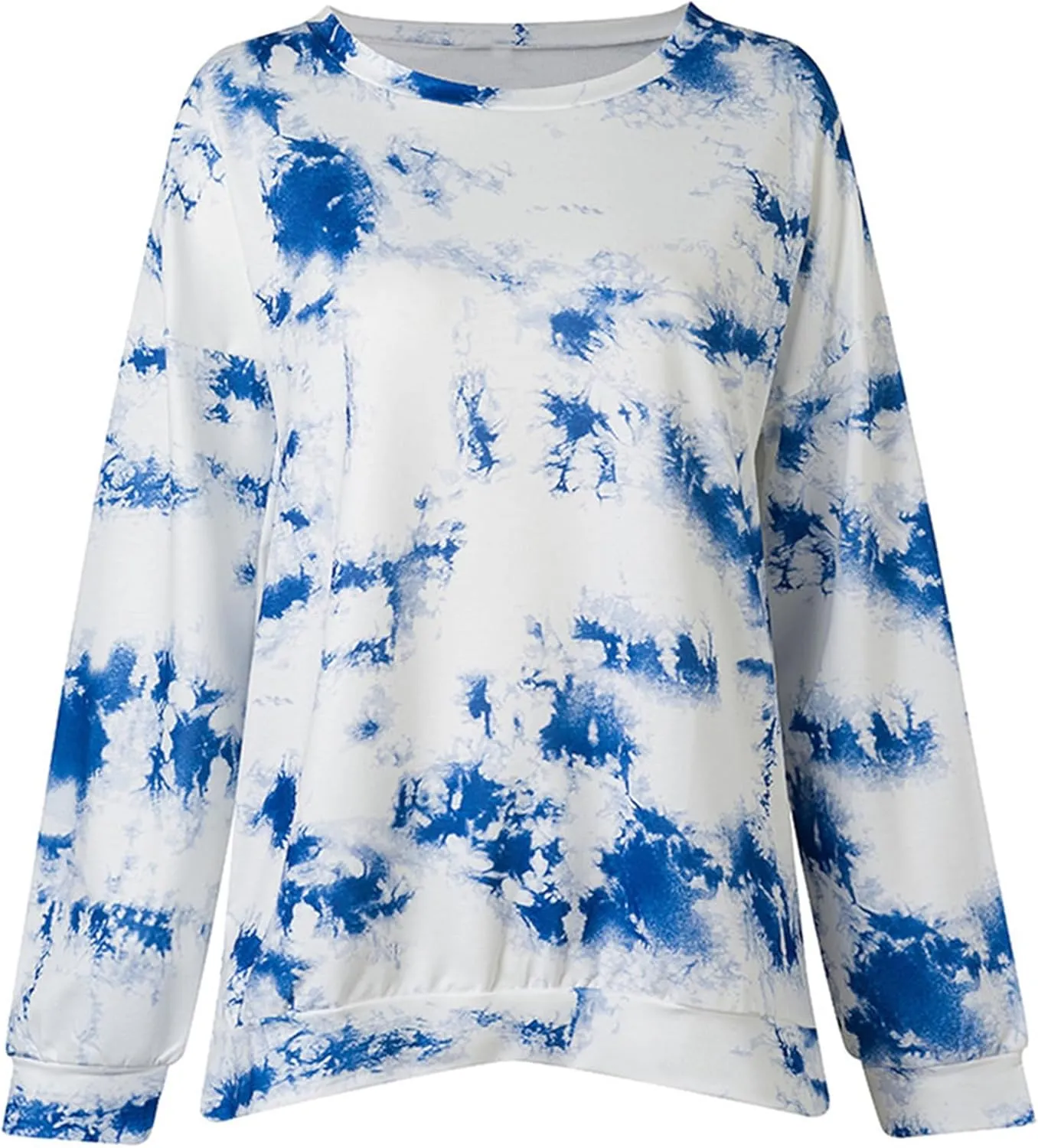 YMING Women Round Neck Tie Dye Stripe Sweatshirt Side Split Loose Pullover Simple Long Sleeve Shirt Tops