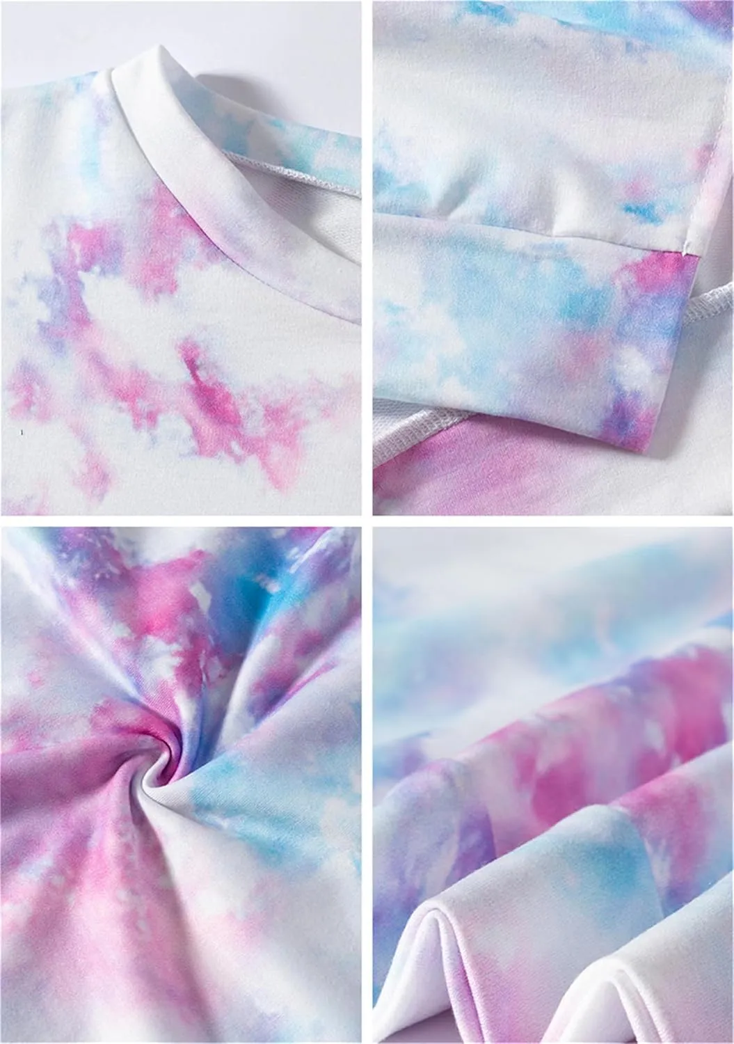 YMING Women Round Neck Tie Dye Stripe Sweatshirt Side Split Loose Pullover Simple Long Sleeve Shirt Tops