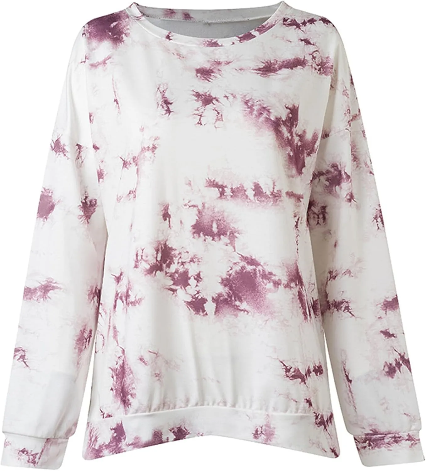 YMING Women Round Neck Tie Dye Stripe Sweatshirt Side Split Loose Pullover Simple Long Sleeve Shirt Tops