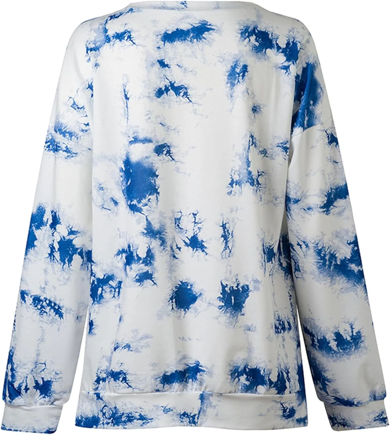 YMING Women Round Neck Tie Dye Stripe Sweatshirt Side Split Loose Pullover Simple Long Sleeve Shirt Tops