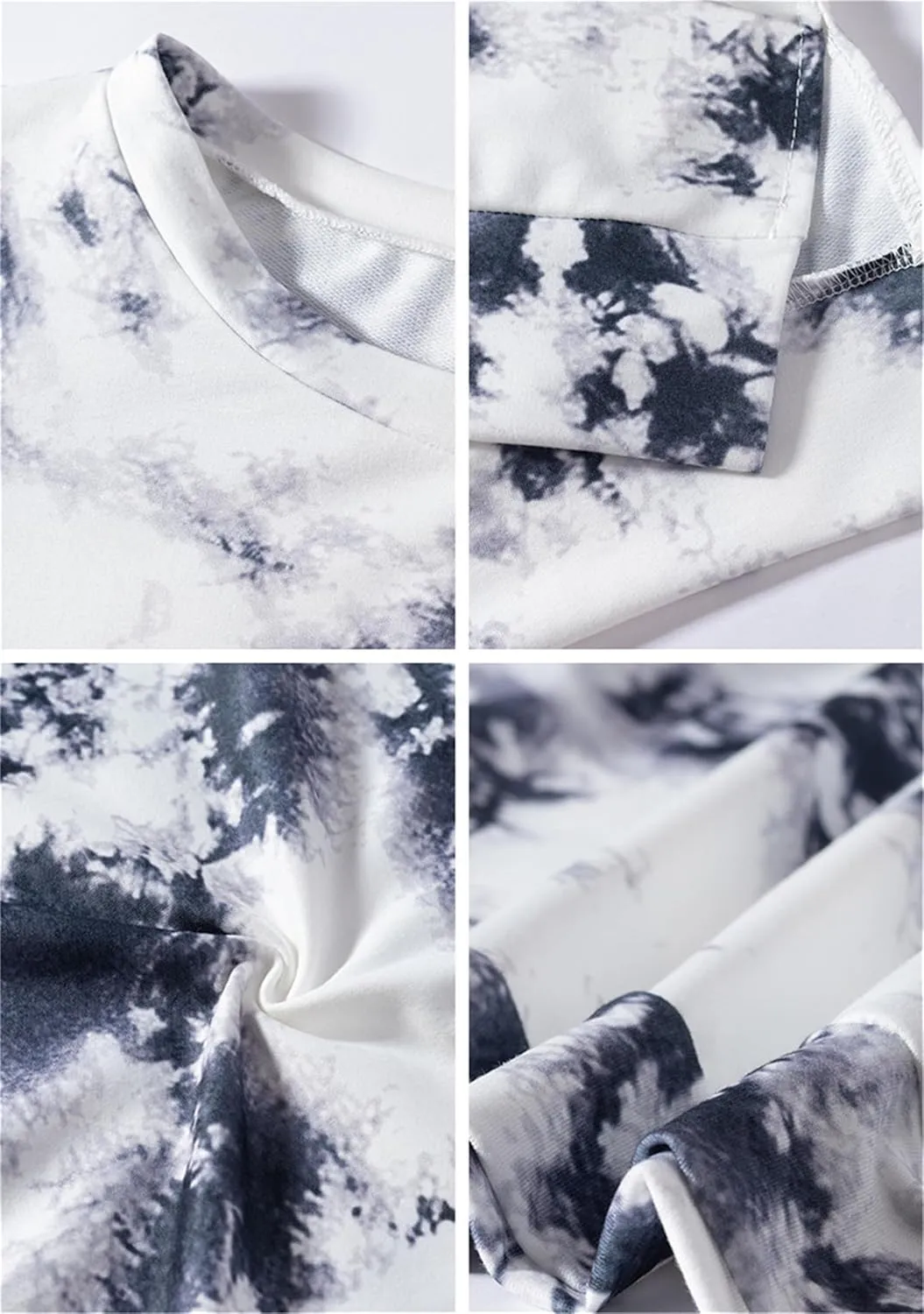 YMING Women Round Neck Tie Dye Stripe Sweatshirt Side Split Loose Pullover Simple Long Sleeve Shirt Tops