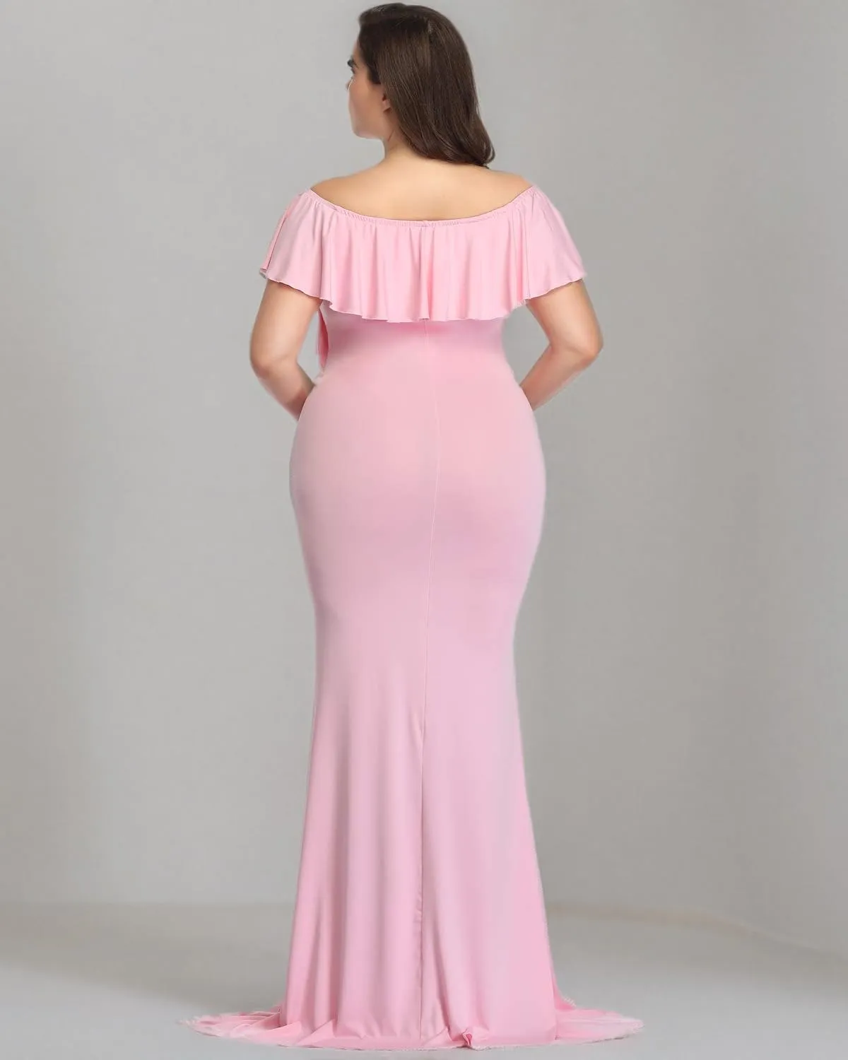 YnimioAOX Maternity Long Dress Ruffles Elegant Maxi Photography Dress Stretchy Slim Gowns for Photoshoot