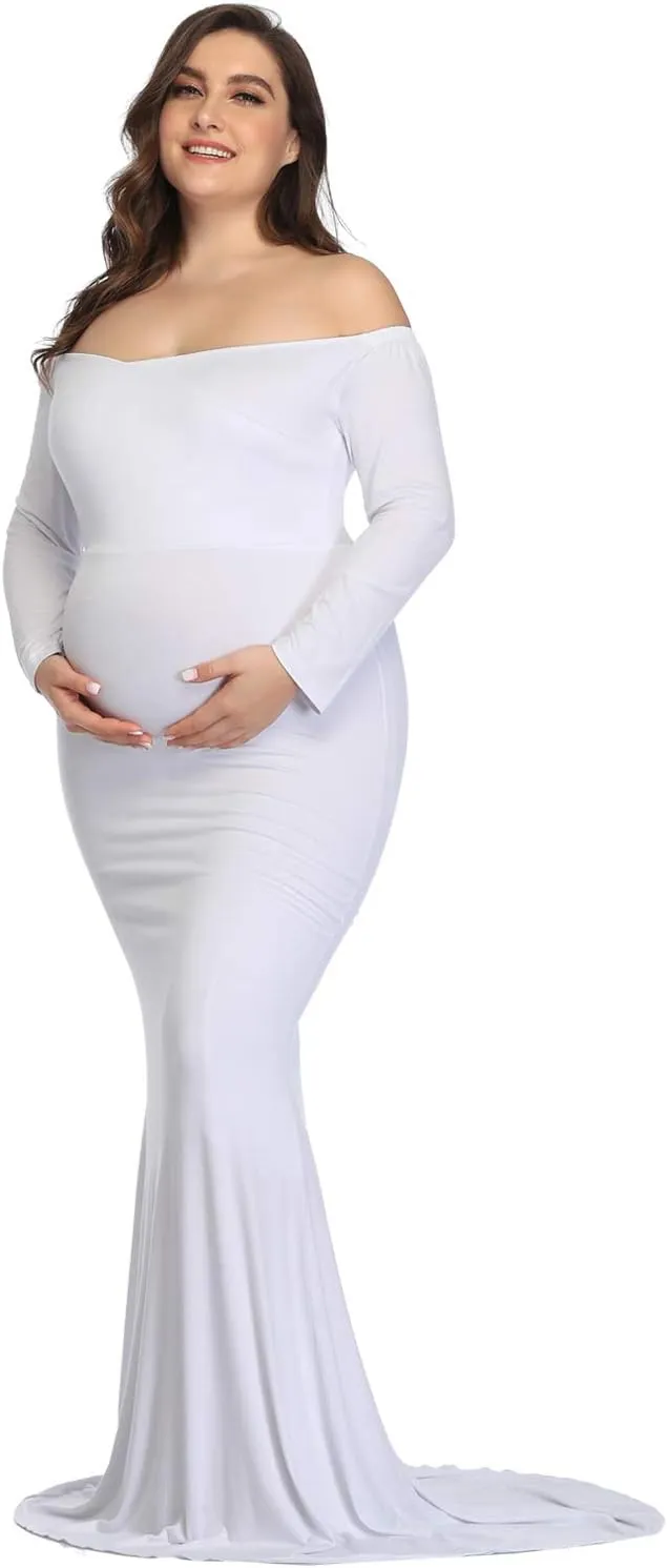 YnimioAOX Maternity Photoshoot Dress Long Sleeve Elegant Maxi Photography Dress Slim Stretchy Gowns