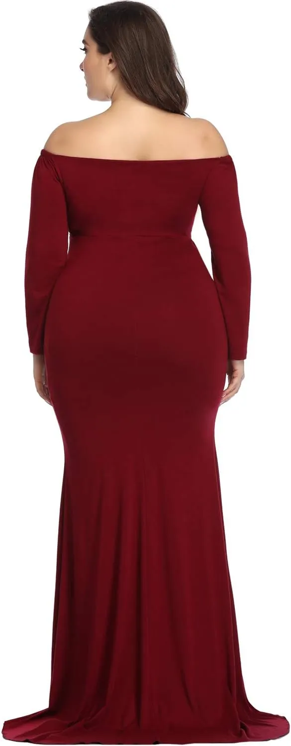 YnimioAOX Maternity Photoshoot Dress Long Sleeve Elegant Maxi Photography Dress Slim Stretchy Gowns