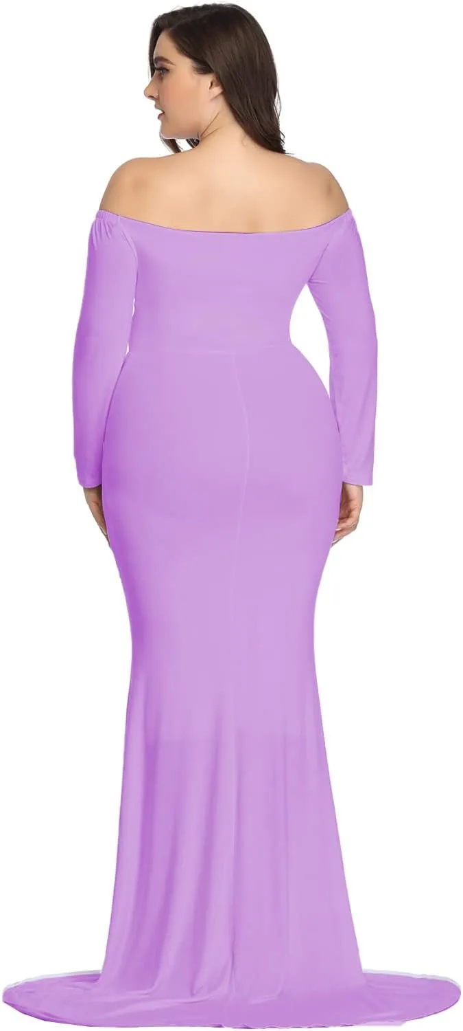YnimioAOX Maternity Photoshoot Dress Long Sleeve Elegant Maxi Photography Dress Slim Stretchy Gowns