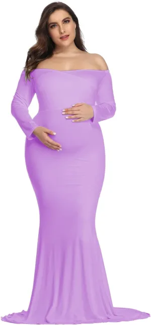 YnimioAOX Maternity Photoshoot Dress Long Sleeve Elegant Maxi Photography Dress Slim Stretchy Gowns