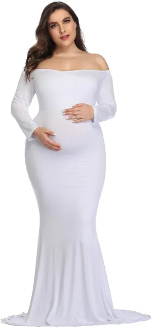 YnimioAOX Maternity Photoshoot Dress Long Sleeve Elegant Maxi Photography Dress Slim Stretchy Gowns