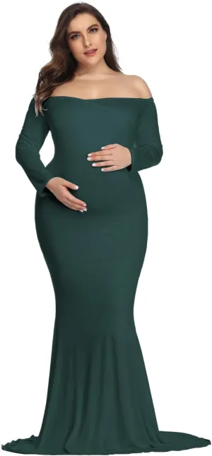 YnimioAOX Maternity Photoshoot Dress Long Sleeve Elegant Maxi Photography Dress Slim Stretchy Gowns