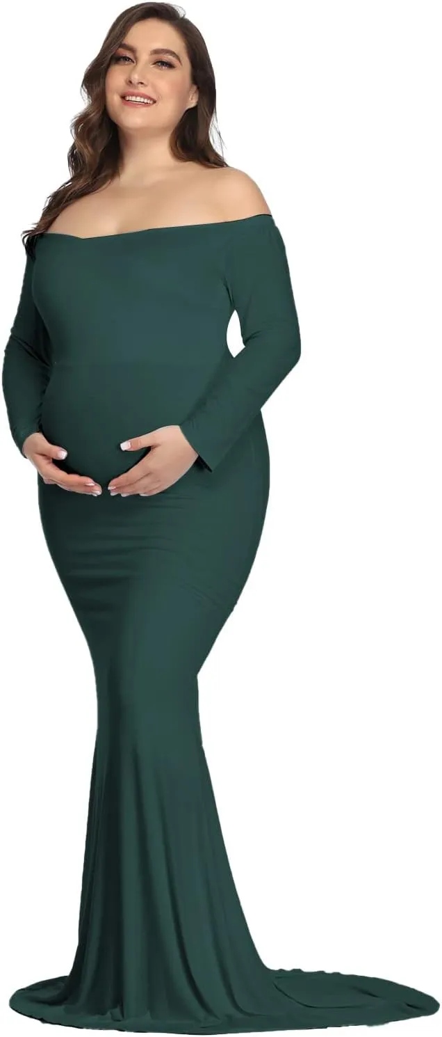 YnimioAOX Maternity Photoshoot Dress Long Sleeve Elegant Maxi Photography Dress Slim Stretchy Gowns