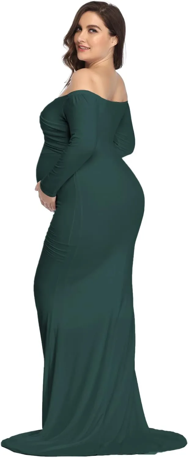YnimioAOX Maternity Photoshoot Dress Long Sleeve Elegant Maxi Photography Dress Slim Stretchy Gowns