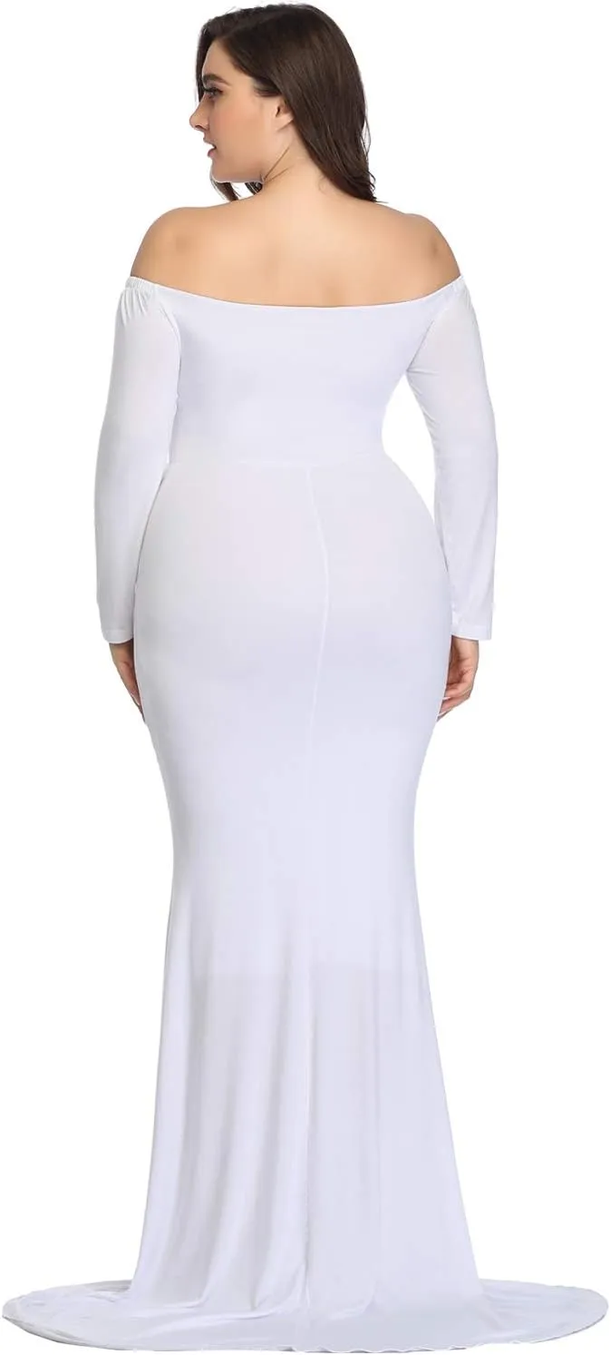 YnimioAOX Maternity Photoshoot Dress Long Sleeve Elegant Maxi Photography Dress Slim Stretchy Gowns