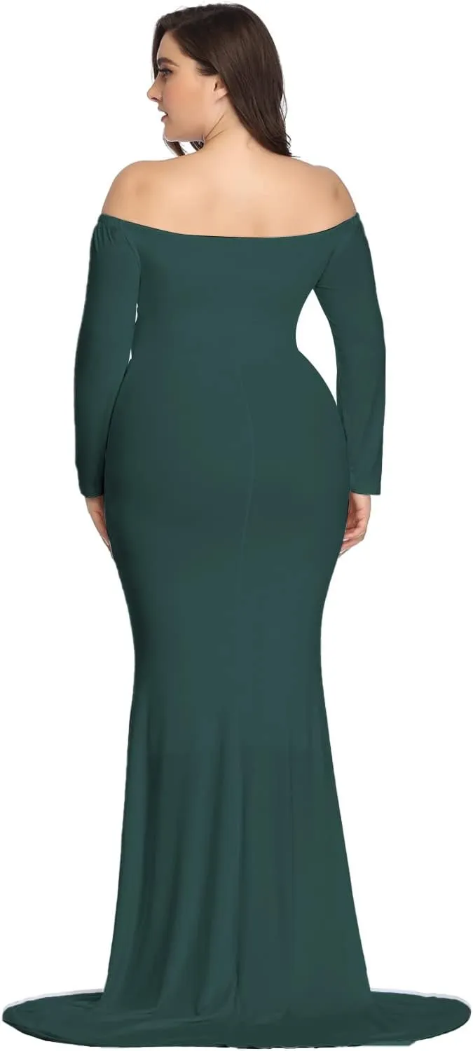 YnimioAOX Maternity Photoshoot Dress Long Sleeve Elegant Maxi Photography Dress Slim Stretchy Gowns
