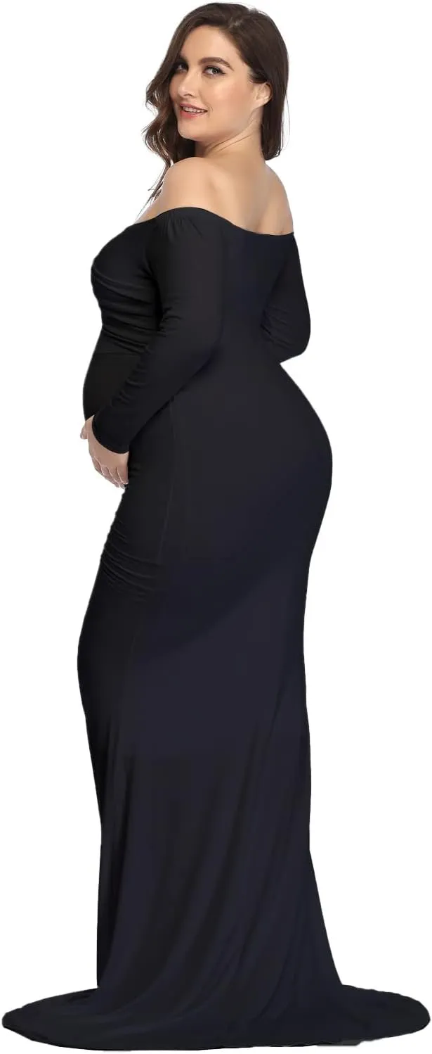 YnimioAOX Maternity Photoshoot Dress Long Sleeve Elegant Maxi Photography Dress Slim Stretchy Gowns