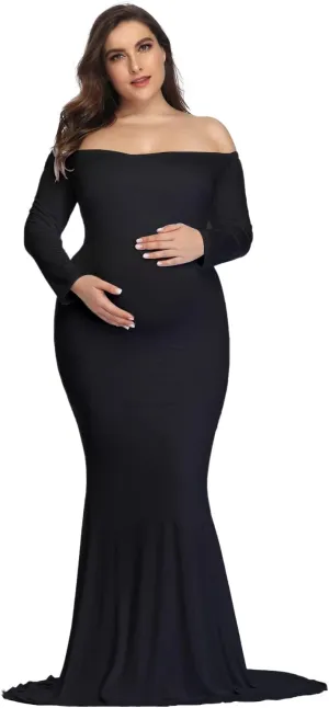 YnimioAOX Maternity Photoshoot Dress Long Sleeve Elegant Maxi Photography Dress Slim Stretchy Gowns