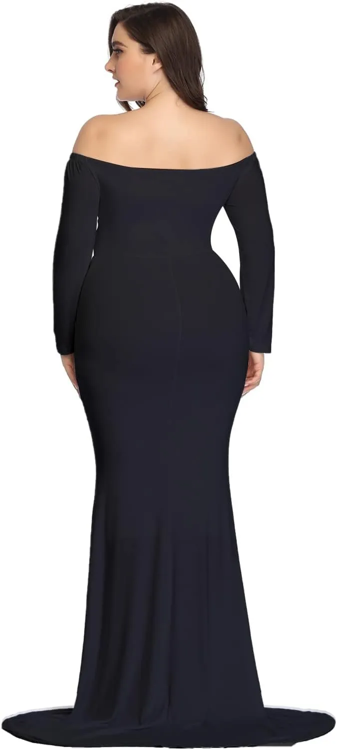 YnimioAOX Maternity Photoshoot Dress Long Sleeve Elegant Maxi Photography Dress Slim Stretchy Gowns