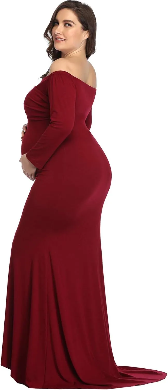 YnimioAOX Maternity Photoshoot Dress Long Sleeve Elegant Maxi Photography Dress Slim Stretchy Gowns