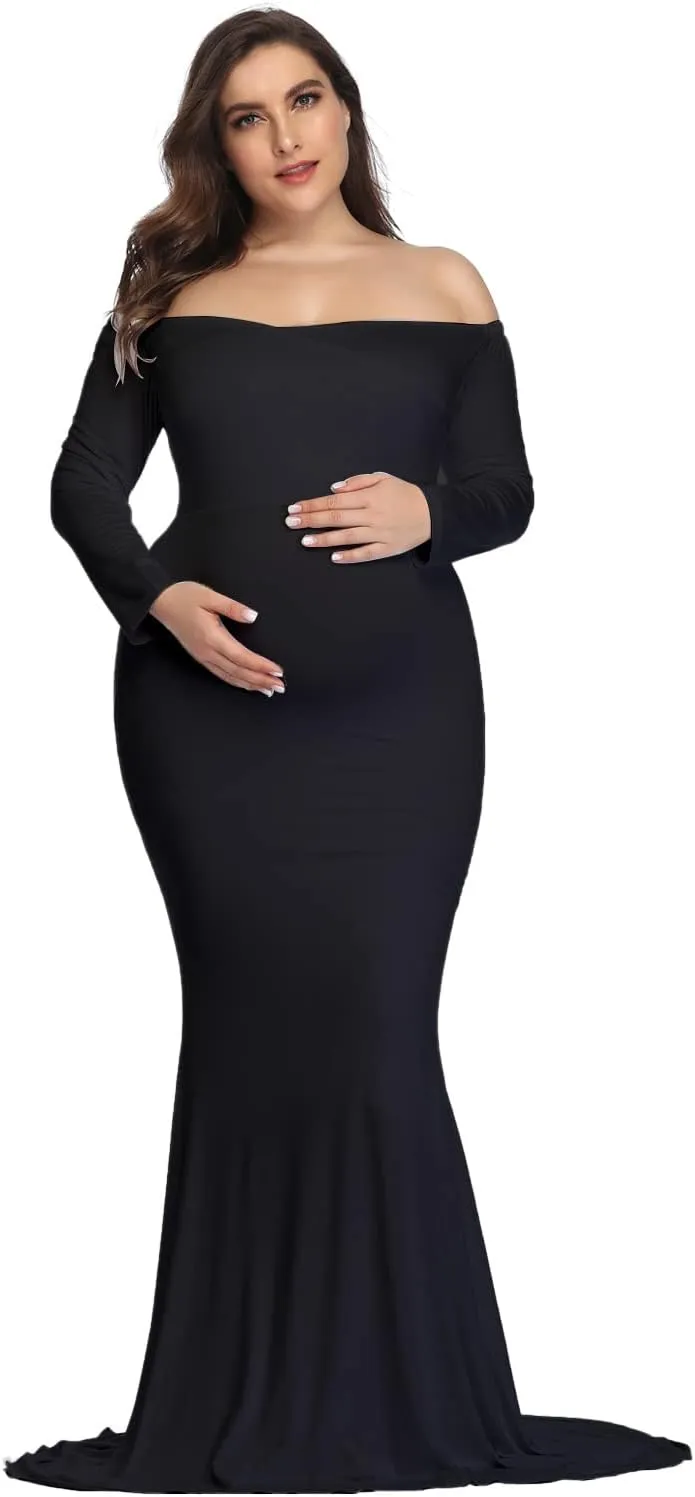 YnimioAOX Maternity Photoshoot Dress Long Sleeve Elegant Maxi Photography Dress Slim Stretchy Gowns