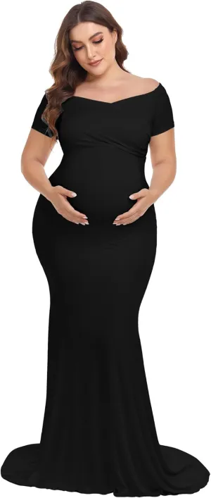 YnimioAOX Maternity Photoshoot Dress Short Sleeve Elegant Maxi Photography Dress Slim Stretchy Gowns
