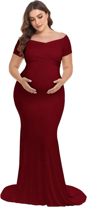 YnimioAOX Maternity Photoshoot Dress Short Sleeve Elegant Maxi Photography Dress Slim Stretchy Gowns