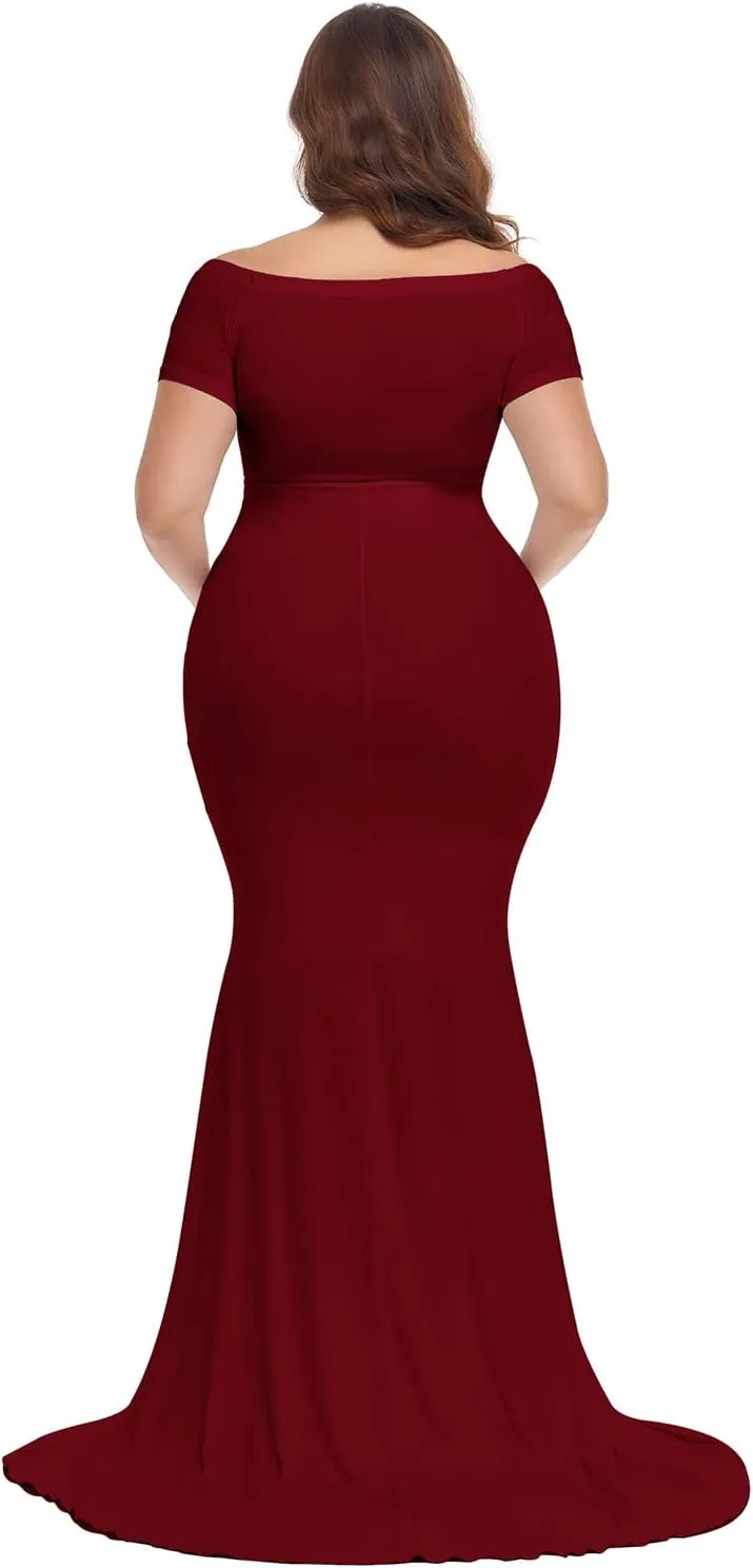 YnimioAOX Maternity Photoshoot Dress Short Sleeve Elegant Maxi Photography Dress Slim Stretchy Gowns