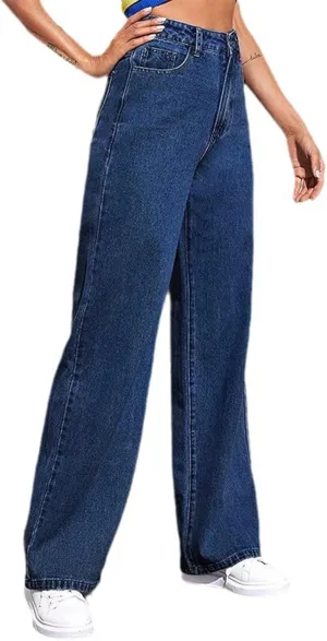 YUTANRAL Wide Leg Jeans Woman,2025 Denim Sweatpant Jeans High Waisted Lounge Baggy Jeans for Women Trendy Blue Judy Boyfriend Jeans Streetwear Straight Leg Jeans Y2k Clothes(E-Dark Blue,XL)