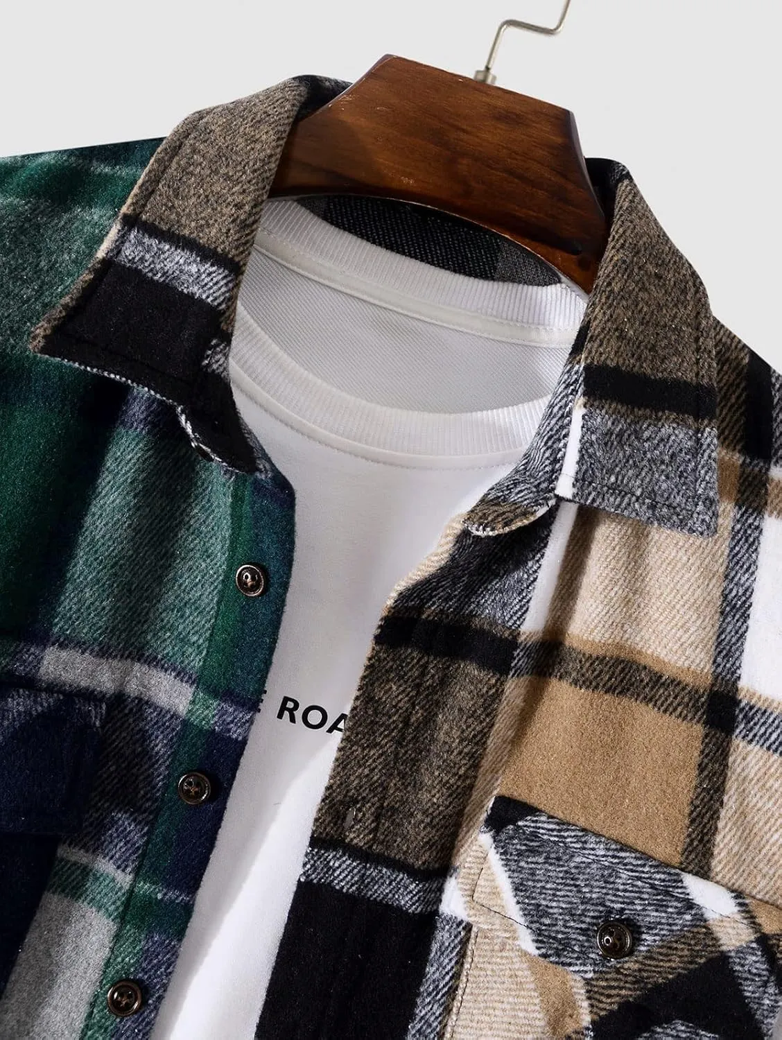 ZAFUL Mens Plaid Shirt,Long Sleeves,Classic Flannel Shirt Button Down Shirt Jacket Tops