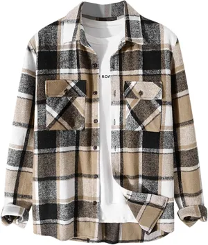 ZAFUL Mens Plaid Shirt,Long Sleeves,Classic Flannel Shirt Button Down Shirt Jacket Tops